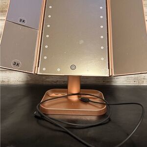 Tri-Fold LED Makeup Mirror with Touch Control - Rose Gold